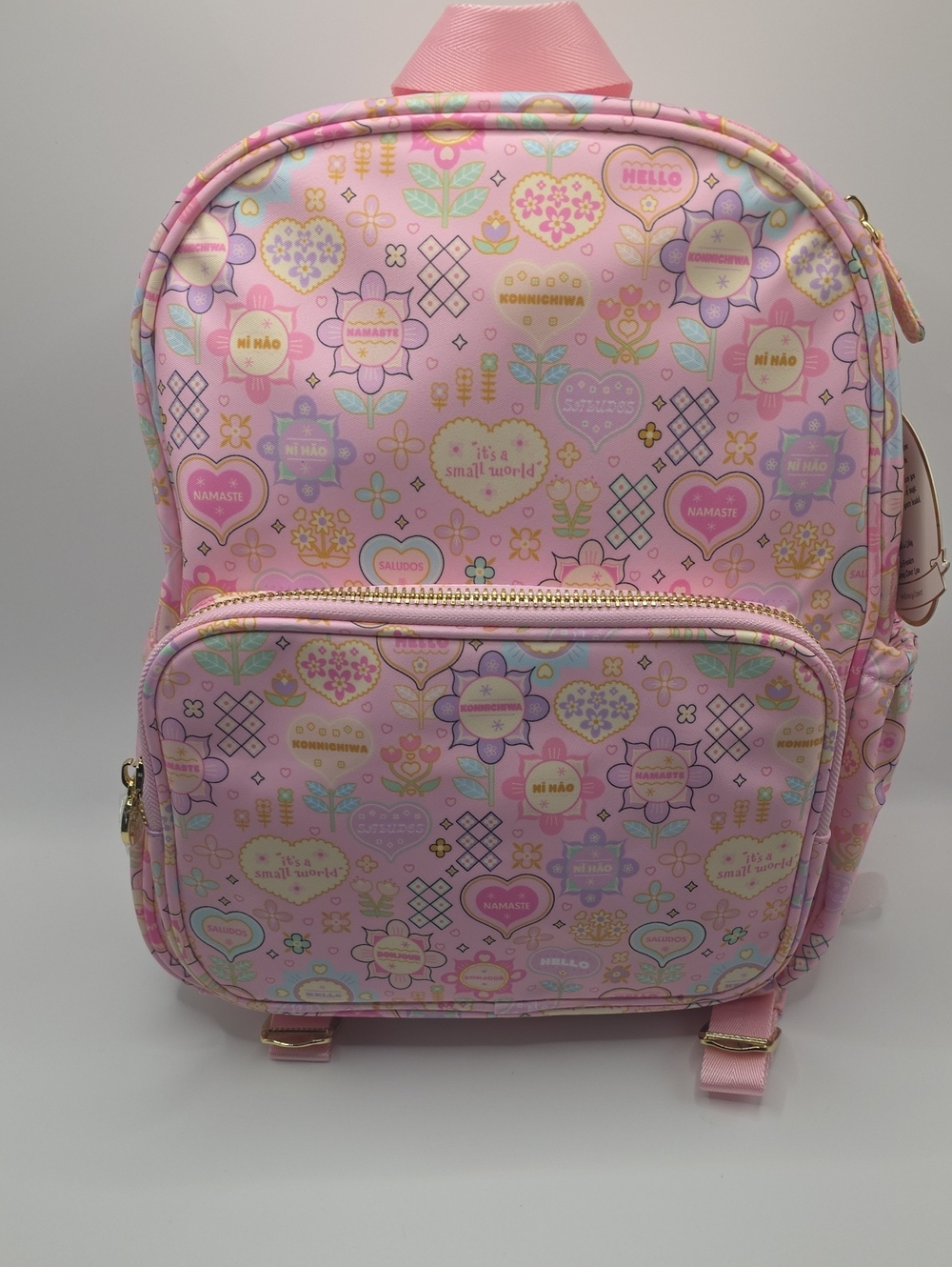 Stoney Clover Lane Disney It's A Small World Pink Floral Heart Kids Backpack